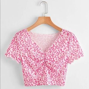 pink and white leopard crop top